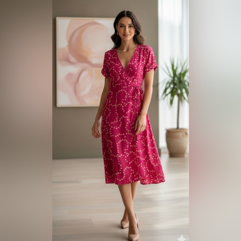 Pink Midi Sundress Short Sleeve Crew Neck